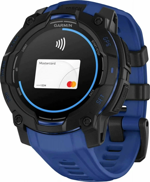 умные часы watch garmin instinct 3 50 amoled black with black/bolt blue band 010-03020-03